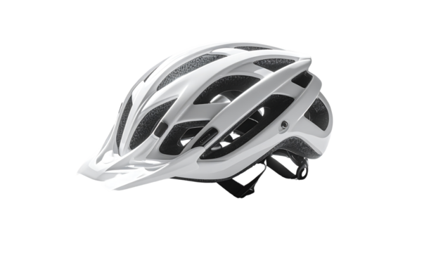 White cycling helmet with extensive ventilation, a sleek design, and adjustable straps