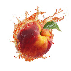 Peach with Peach Juice Splash on Transparent Background