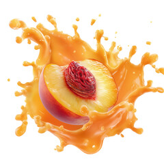 Peach with Peach Juice Splash on Transparent Background
