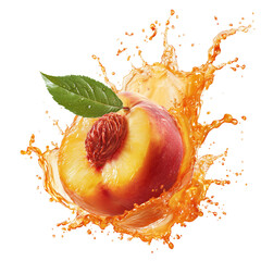 Peach with Peach Juice Splash on Transparent Background