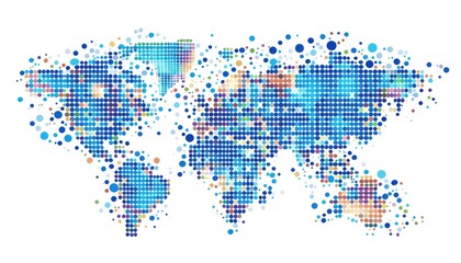 World map, pixelated, colorful, dotted