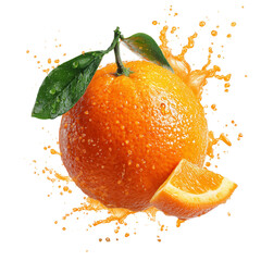 Orange with Splashes and Pieces on a Transparent Background