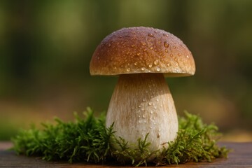 Fresh porcini mushroom in the forest, World Mushroom Picking Day concept