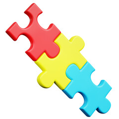 3D Rendered Stacked Puzzle Pieces in Primary Colors on Dark Background