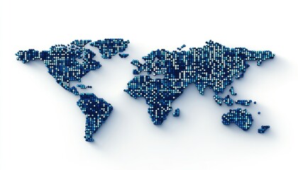 World map, pixelated, blue and white