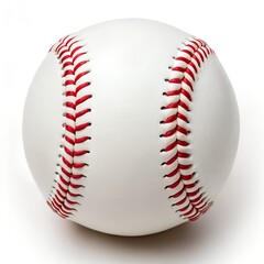 Close-up of white baseball with red figure-eight stitching on white background