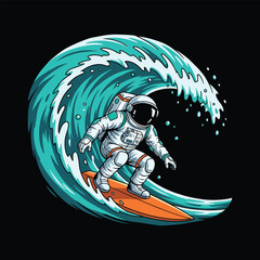 Astronaut Surfing a Wave Illustration © Aryasakti