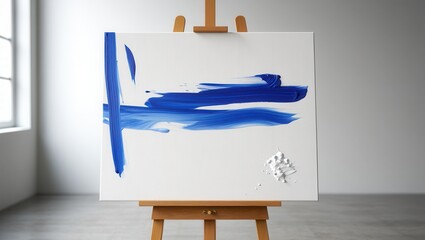 Abstract Blue Painting on Canvas Easel
