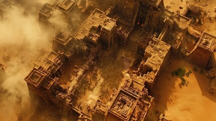 Ancient city ruins, dust storm