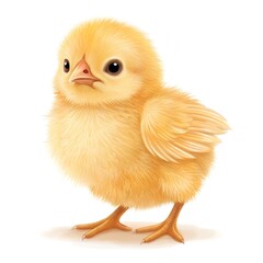Obraz premium Realistic yellow chick illustration with fluffy feathers, raised wings, and alert posture on white background