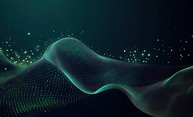 Abstract digital wave, teal & gold dots