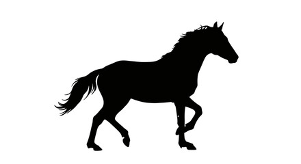 A black horse silhouette strides