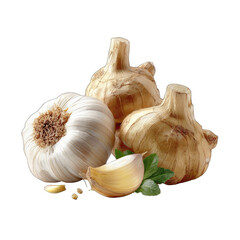 Fresh garlic bulbs clustered together