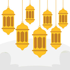 Golden ramadan lanterns decorative hanging islamic holiday celebration vector