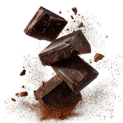 Dark chocolate chunks explode in a flurry of cocoa
