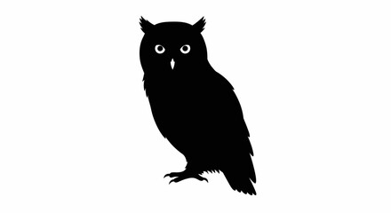 Black owl silhouette standing upright pointy ears