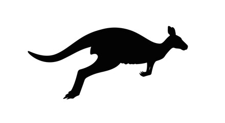 Black silhouette of a kangaroo jumping with head tilted forward