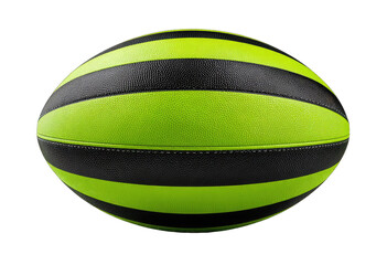 Bright lime green rugby ball with black stripes