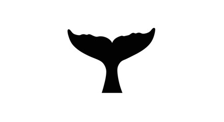 Black silhouette of a whale tail fanshaped standing on white background