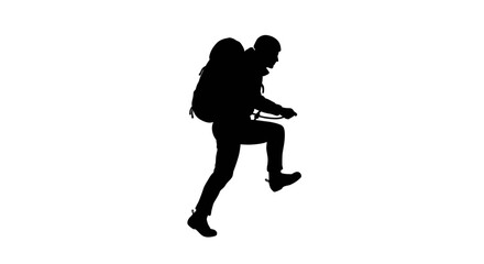 Hiker silhouette backpack climbing pose