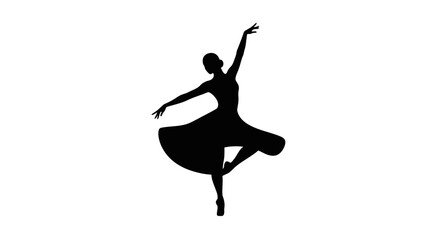 Silhouette of a ballerina in graceful pose wearing a dress against a white background