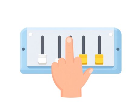 Hand adjusting audio controls on a panel