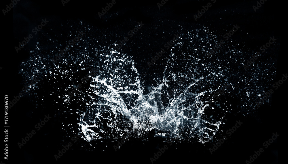 Poster splashing water: a dynamic shot of water exploding in a captivating display of motion, captured in e