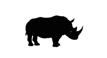 Silhouette of a rhinoceros showcasing its bulky body short legs  prominent horns