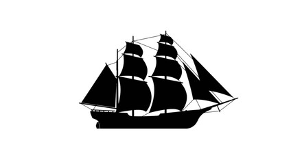 Silhouette of a sailing ship with multiple sails and masts
