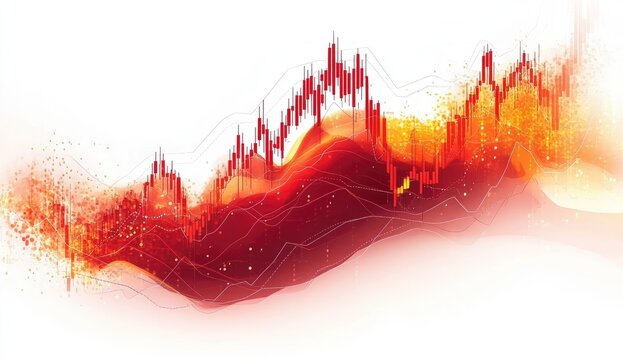 Abstract chart with red and orange lines and shapes, suggesting market trends