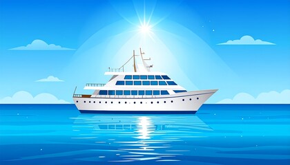 Luxury yacht at sea, sunny day