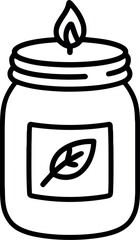 Hand-drawn candle in jar with leaf label cozy home ambiance vector