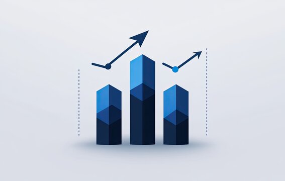 Abstract bar graph with upward arrows, illustrating growth