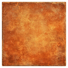Smooth terracotta tile square with warm orange and brown tones and textured surface isolated transparent Background.