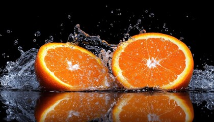 Orange halves in water splashes (2)