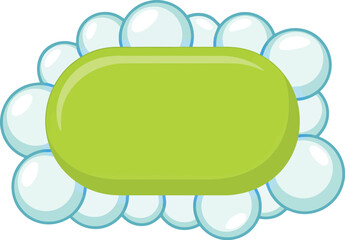 Bright green soap bar surrounded by fresh bubbles vector