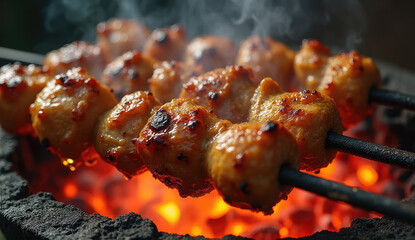 Delicious Grilled Meatballs Cooking Over Hot Charcoal
