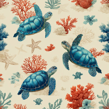 seamless pattern with sea turtles