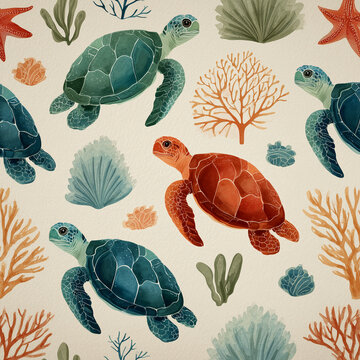 seamless pattern with sea turtles