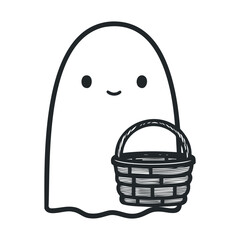 Happy ghost carrying a basket for Halloween fun and celebrations. Vector illustration