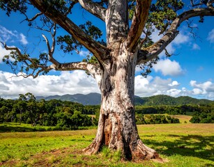 Majestic tree in a grassy valley