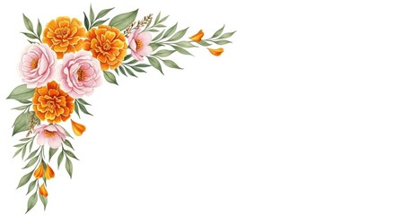 Obraz premium Watercolor Floral Arrangement with Orange and Pink Flowers.