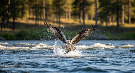 Obraz premium Osprey Soaring with Fish, Capturing the Moment of a Successful Hunt