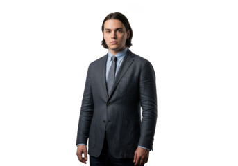 Professional young businessman in suit portrait full length stock photo for business presentation, isolated on transparent background