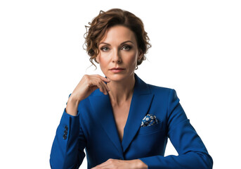 Professional businesswoman portrait in blue suit stock photo image for compositing and design projects isolated on transparent background