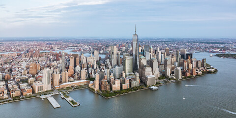Panoramic of Manhattan skyline at sunset, New York, USA