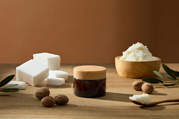 A bright and soft tone photo showing shea butter and formulation vessels. Ready for text or product...