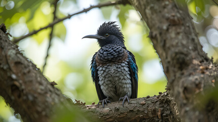 A Jacobin cuckoo (Clamator jacobinus) sitting in a tree