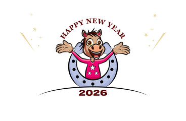 2026年 午年の年賀状デザイン｜ポップな馬(騎手)のイラスト