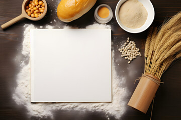 Artisanal bakery:  Fresh mixed Bun, rolls and ingredients making a frame with copy space